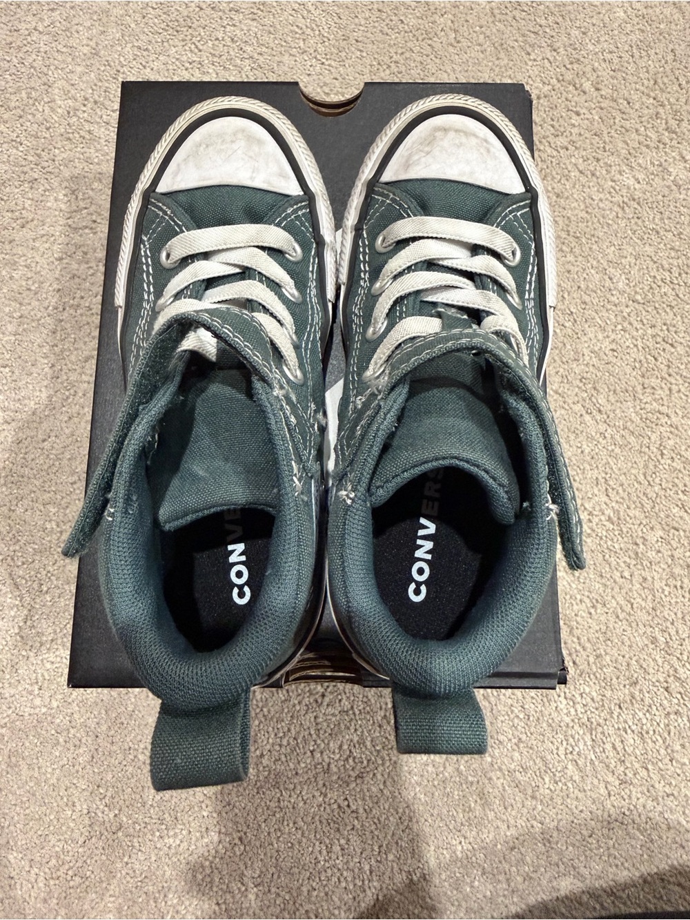 Converse Kids Dark Green High-Top Canvas Sneakers with White Trim